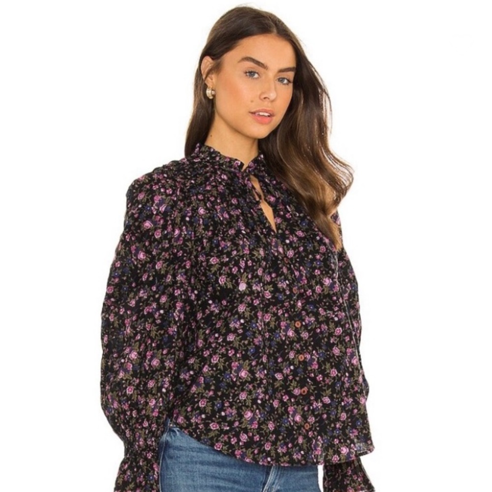 Women’s Free People Meant to Be Blouse in Black Combo - Picture 3 of 11